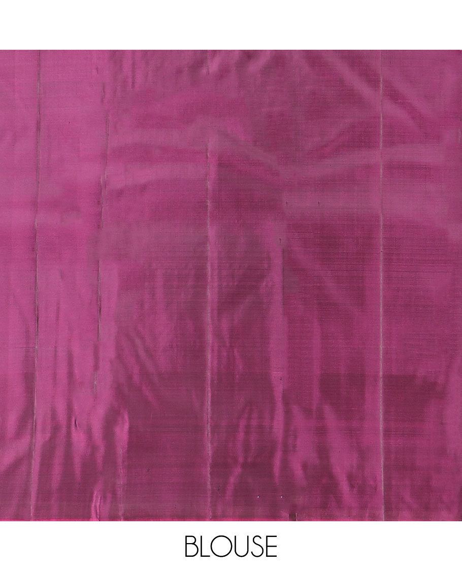 Grey Kanchipuram Silk Saree Highlighted with Zari Buttas, a Contrast Border of Floral Designs, a Subtle Woven Pallu of Floral Designs, and a Contrast Plain Blouse