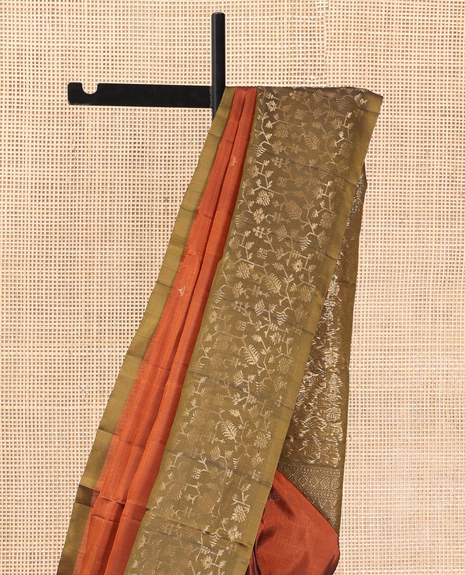Rust Mayuri Lite Silk Mix Saree, Gleamed Up with Zari Buttas, Complemented by a Contrast Paithani-Style Woven Border, a Grand Pallu, and a Contrast Blouse