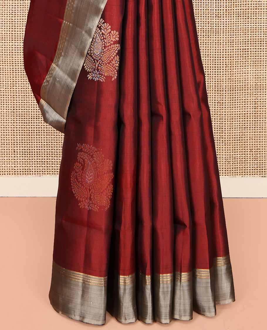 Red Mayuri Lite Silk Mix Saree, Beautified with Zari Buttas All Over Its Body, Complemented by a Contrast Border, Sparsely Woven Pallu, and Paired with a Contrast Blouse