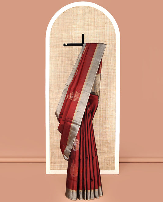 Red Mayuri Lite Silk Mix Saree, Beautified with Zari Buttas All Over Its Body, Complemented by a Contrast Border, Sparsely Woven Pallu, and Paired with a Contrast Blouse