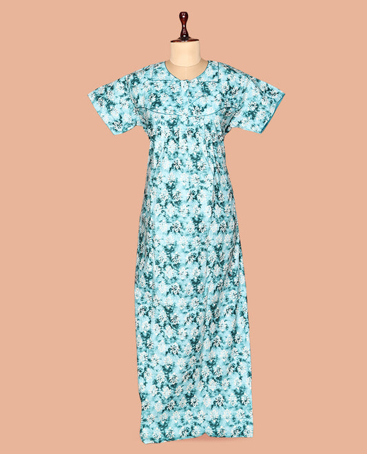 Teal Cotton-Blended Nighty