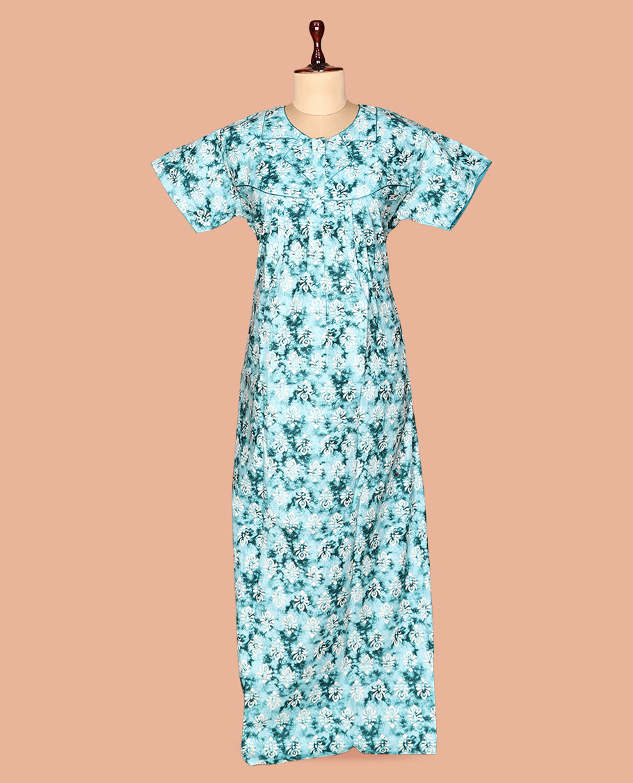 Teal Cotton-Blended Nighty