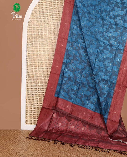 Blue jaal thread weaving banaras brasso saree with contrast thread border & thread weaving pallu along with butta design blouse