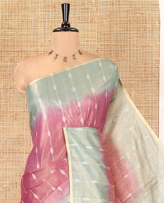 Purple Bhagalpur Cotton Saree, Accentuated with Dotted-Thread Stripes, Contrast Thread Striped Border, Pallu of Thread Stripes, and a Contrast Blouse