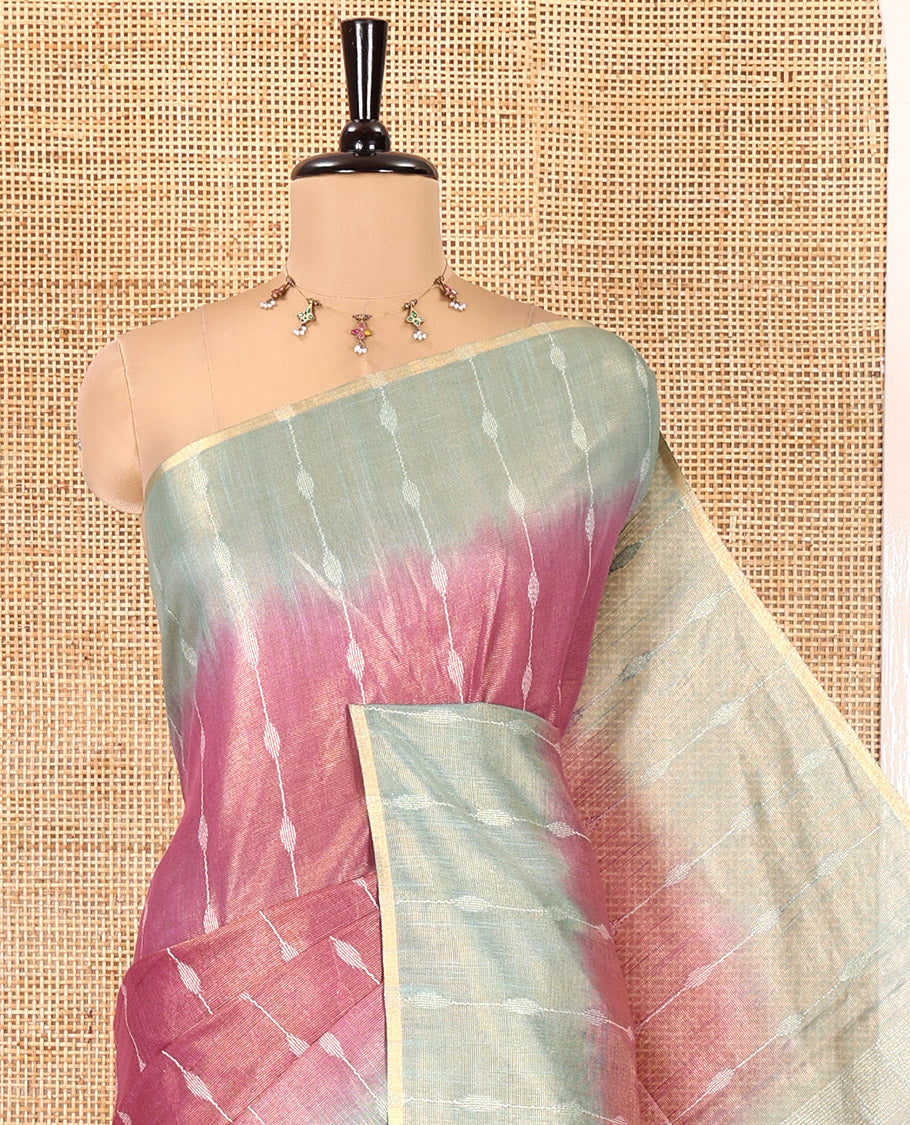 Purple Bhagalpur Cotton Saree, Accentuated with Dotted-Thread Stripes, Contrast Thread Striped Border, Pallu of Thread Stripes, and a Contrast Blouse