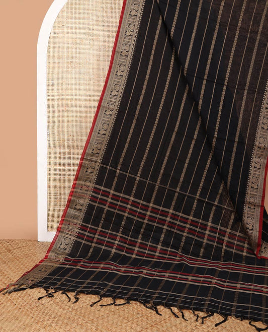 Black annam, rudraksh zari design narayanapet cotton saree with annam thread border & cheer pallu along with running blouse