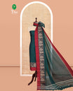 Bottle Green Mercerised Cotton Material Churidar Features Plain Top, Contrast Thread Wedding-Themed Motif Border, Matching Bottom and Dupatta