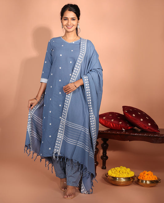 Grey Cotton Readymade Suit
