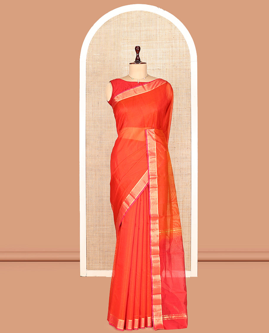 Dark Orange Plain Silk Cotton Saree
