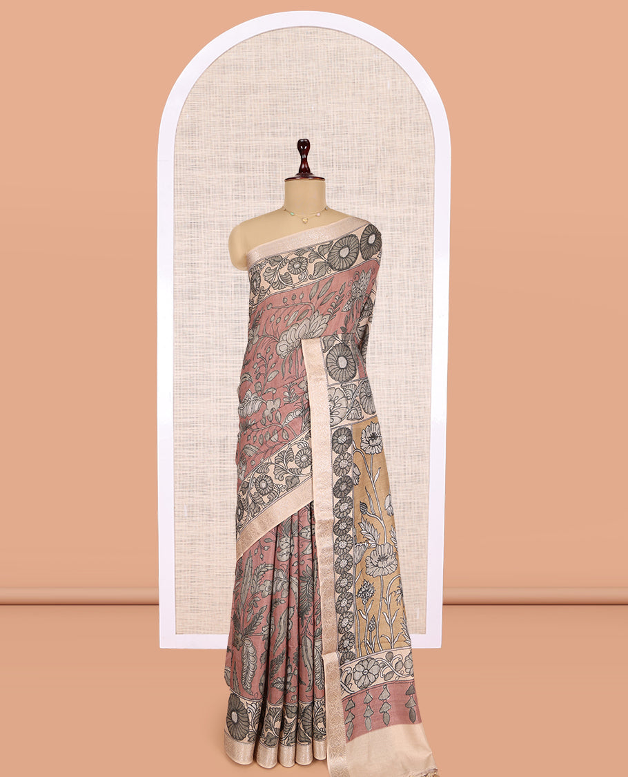 Pink Kalamkari Printed Fancy Tussar Saree