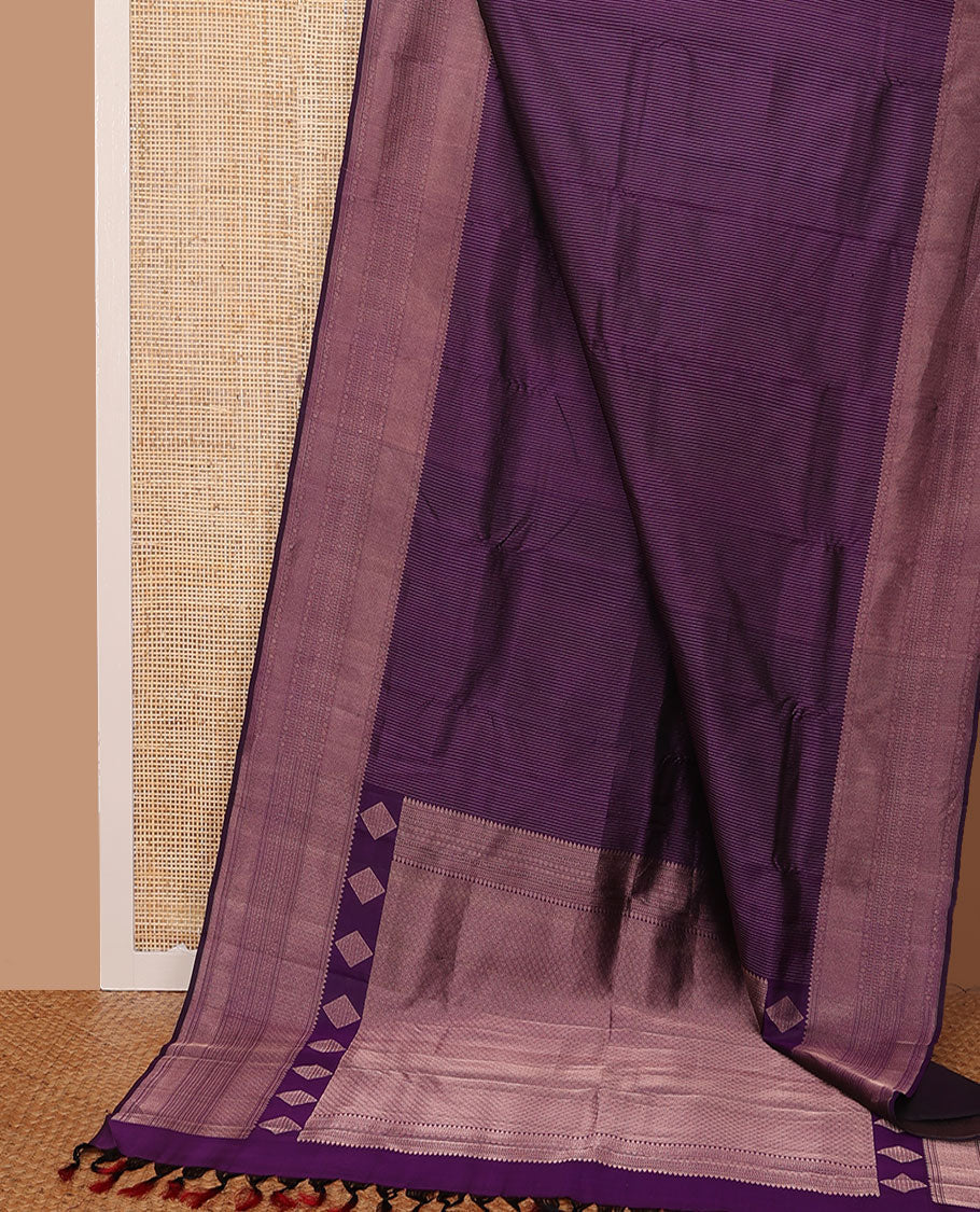 Purple zari striped silk saree, zari border of rekku, kathir, neli, lavangam, kamalam & vanki designs & jaal pallu