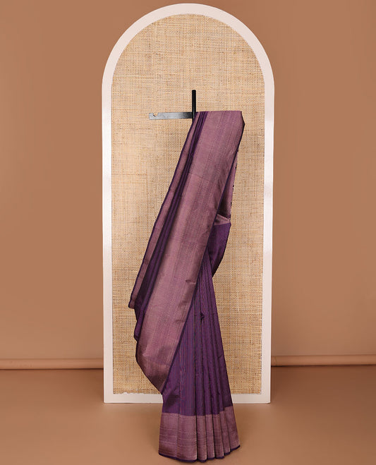 Purple zari striped silk saree, zari border of rekku, kathir, neli, lavangam, kamalam & vanki designs & jaal pallu