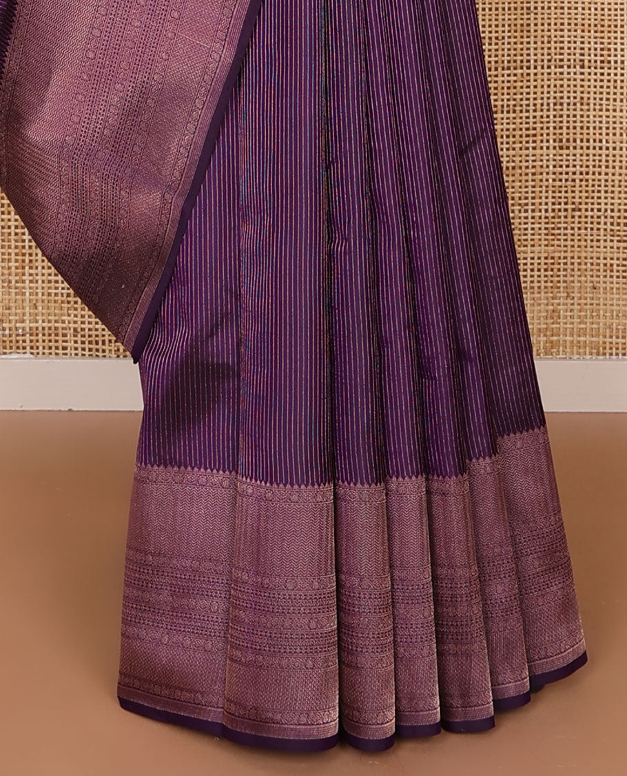 Purple zari striped silk saree, zari border of rekku, kathir, neli, lavangam, kamalam & vanki designs & jaal pallu