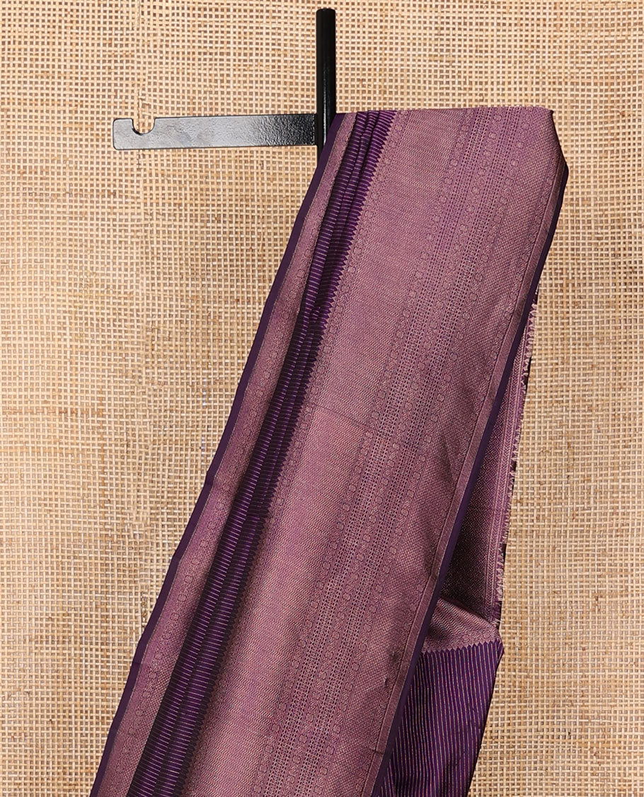 Purple zari striped silk saree, zari border of rekku, kathir, neli, lavangam, kamalam & vanki designs & jaal pallu