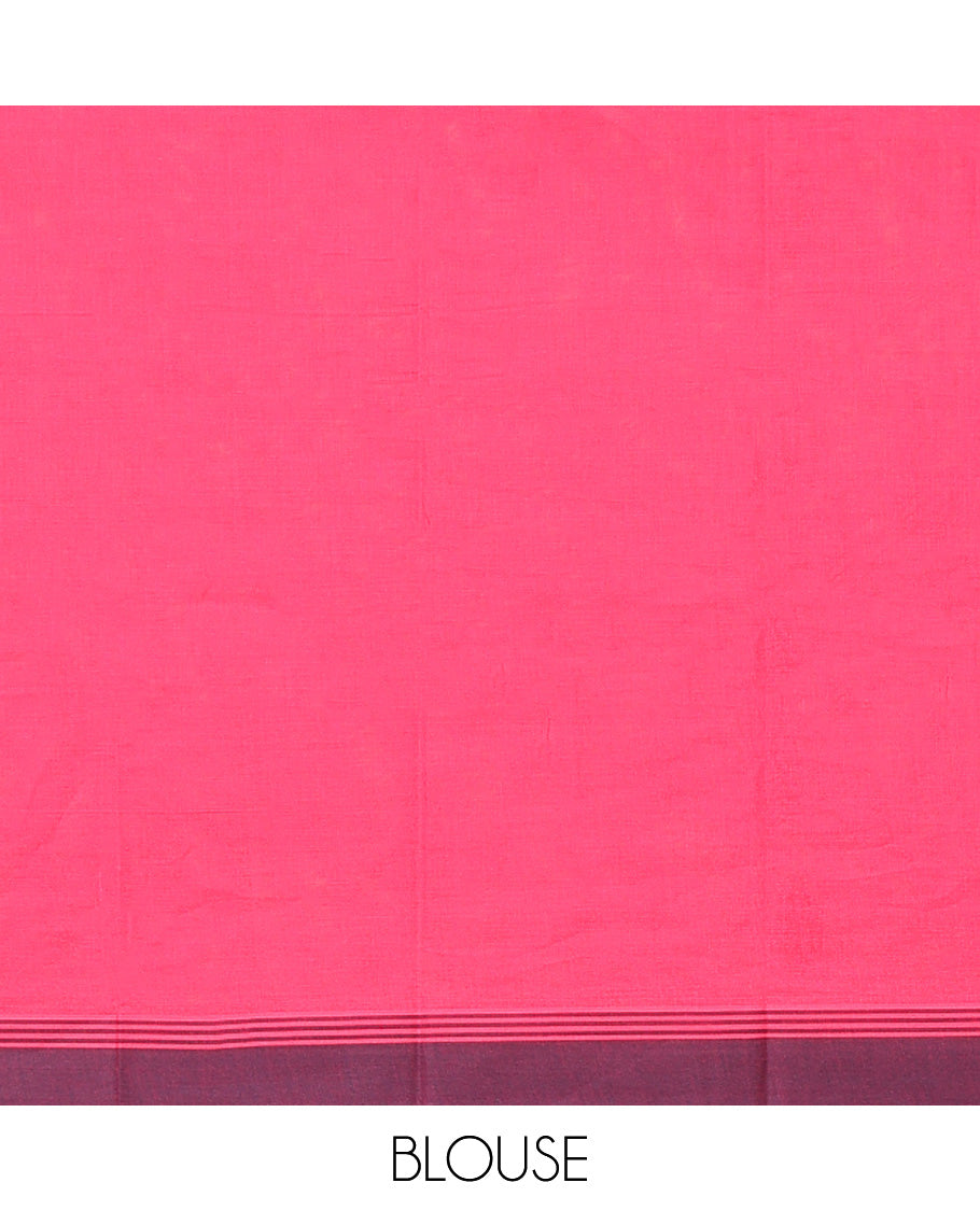 Pink Kanchi Cotton Saree, Sparsely Designed with Buttas on Its Body, Complemented by Contrast Border, a Pallu of Intricate Designs, and Paired with a Matching Blouse