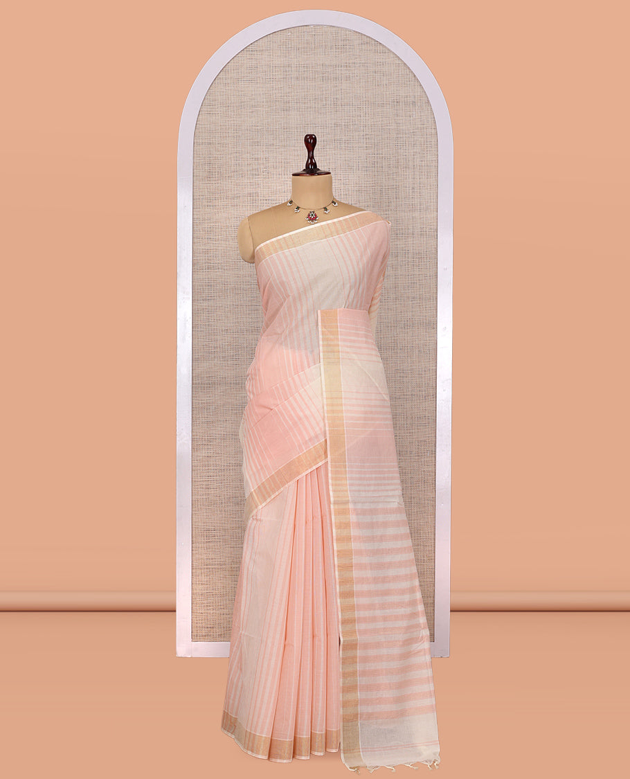 Cream-Pale Peach Jute Cotton Saree