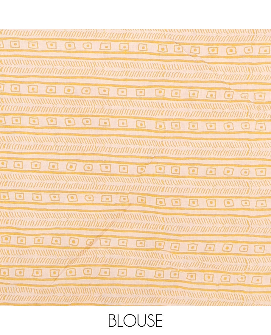 Light sandal floral vine & peacocks machine-printed kalamkari cotton saree, contrast floral-geometric printed border  & pallu