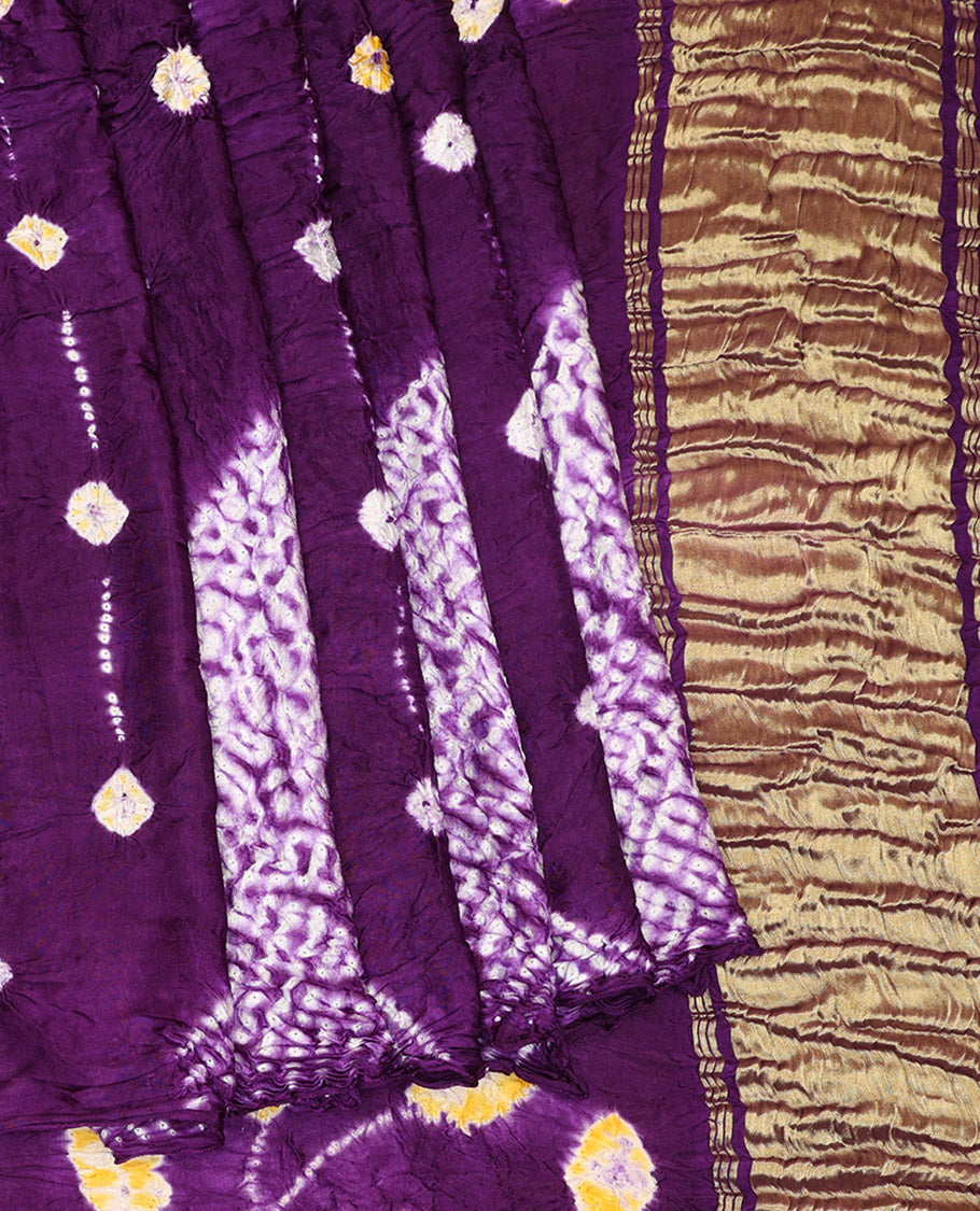 Borderless Violet Bandhani Dola Silk Saree