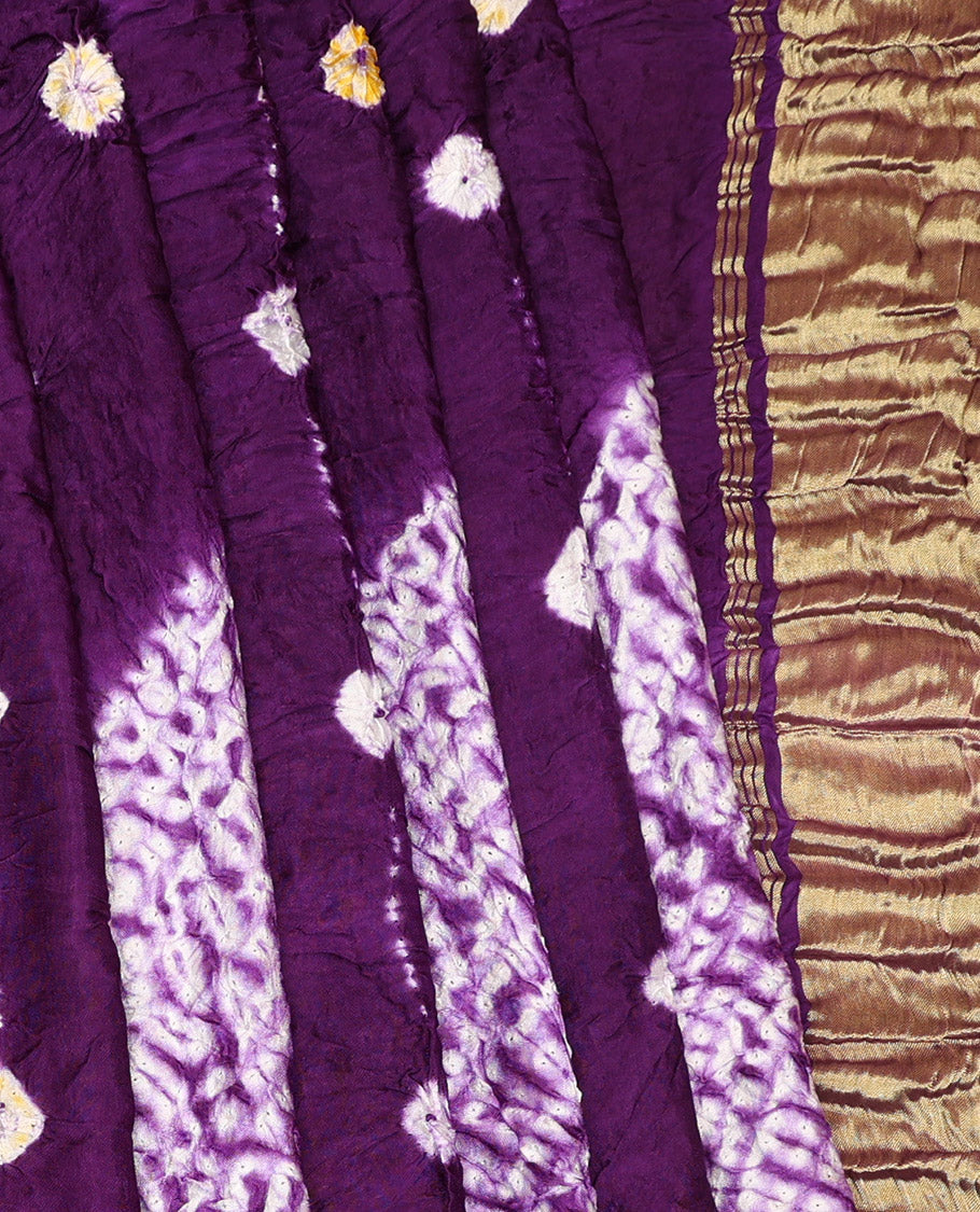 Borderless Violet Bandhani Dola Silk Saree