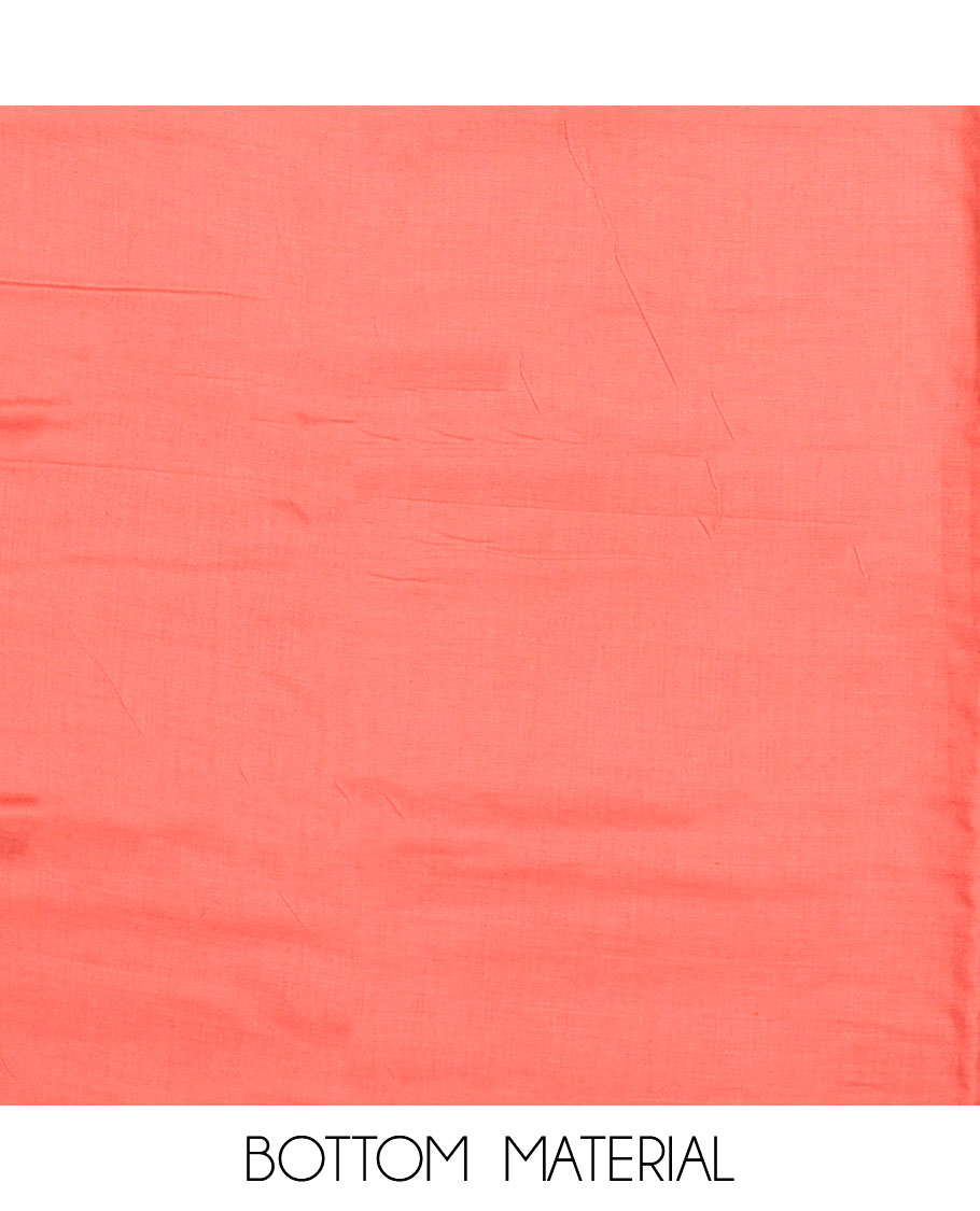 Pink material chudidar set, floral print with neck embroidered top, plain bottom, and pallu of sequins stripes