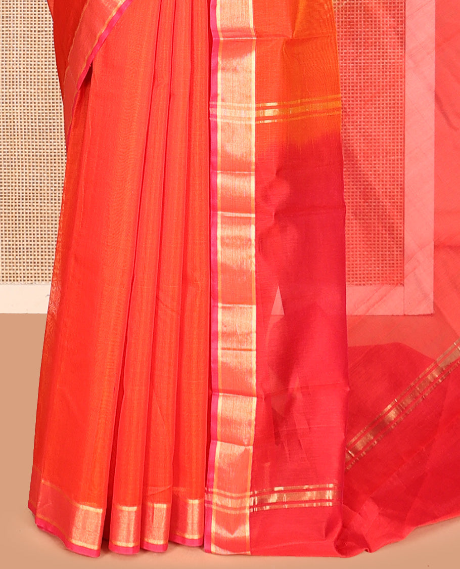 Dark Orange Plain Silk Cotton Saree