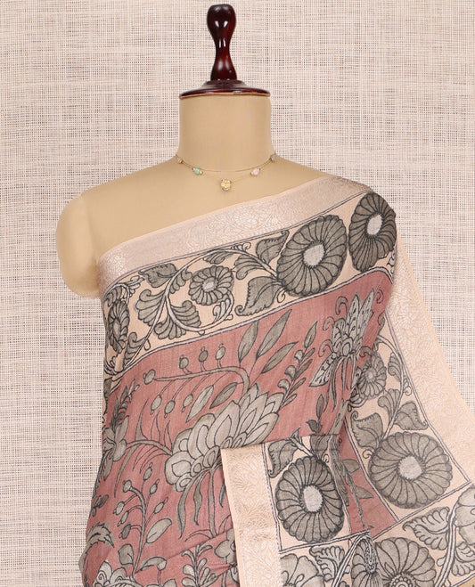 Pink Kalamkari Printed Fancy Tussar Saree