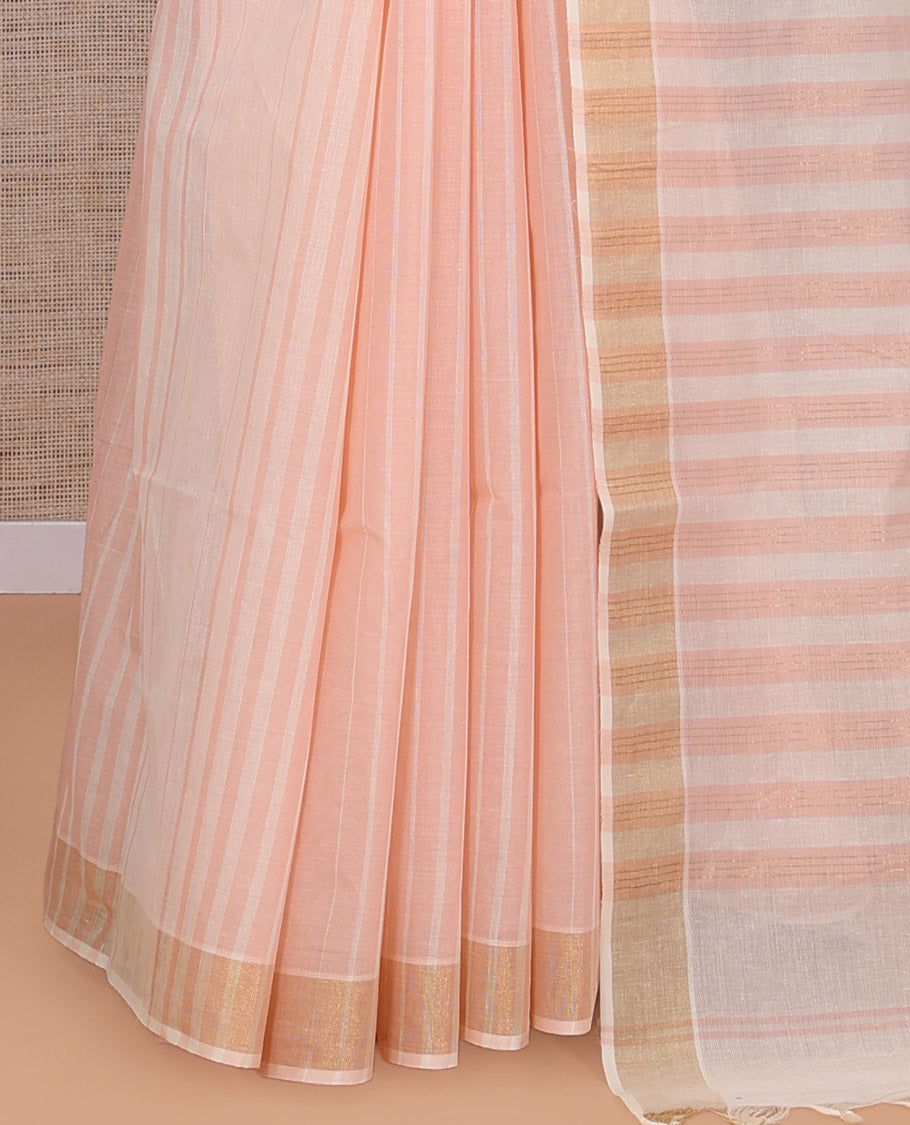 Cream-Pale Peach Jute Cotton Saree