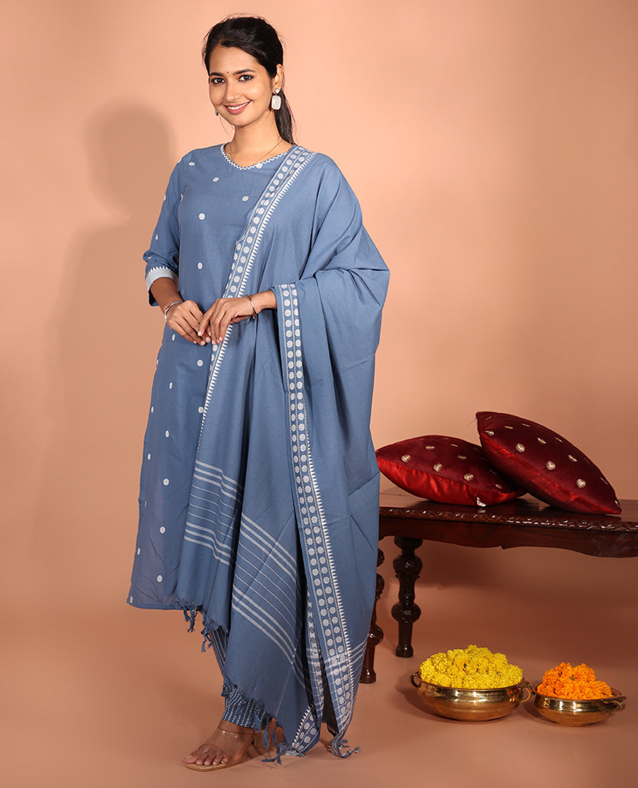 Grey Cotton Readymade Suit