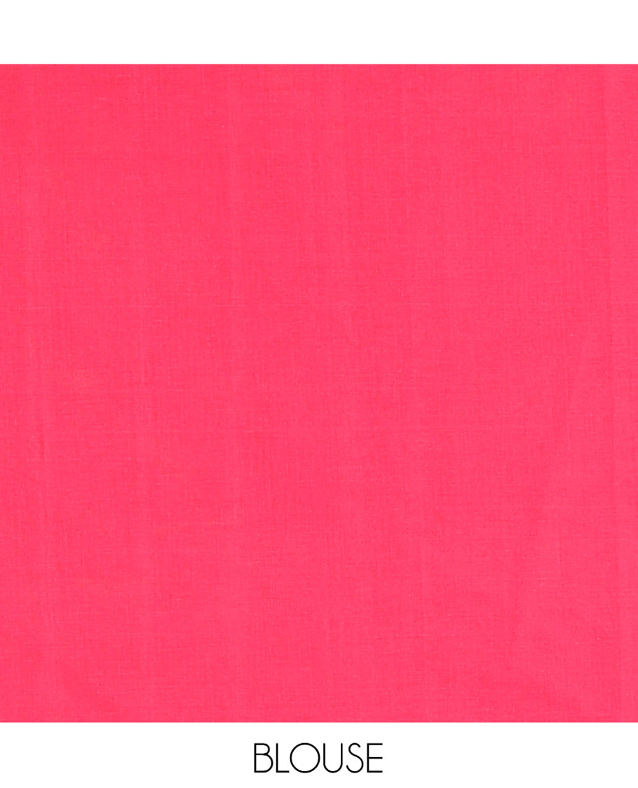 Pink Chettinad Cotton Saree, Delicately Woven with Checks, a Kaal Eragina Border, Striped Pallu, a Matching Blouse