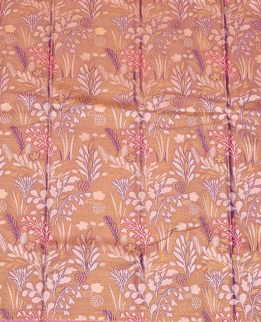 Violet Art Silk Pavadai Material Set Spotlighted with Jacquard Design on Its Skirt, Complemented by a Contrast Traditional Zari Design Border, and Paired with a Contrast Blouse