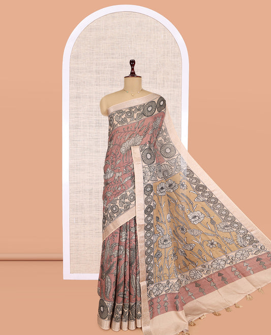 Pink Kalamkari Printed Fancy Tussar Saree