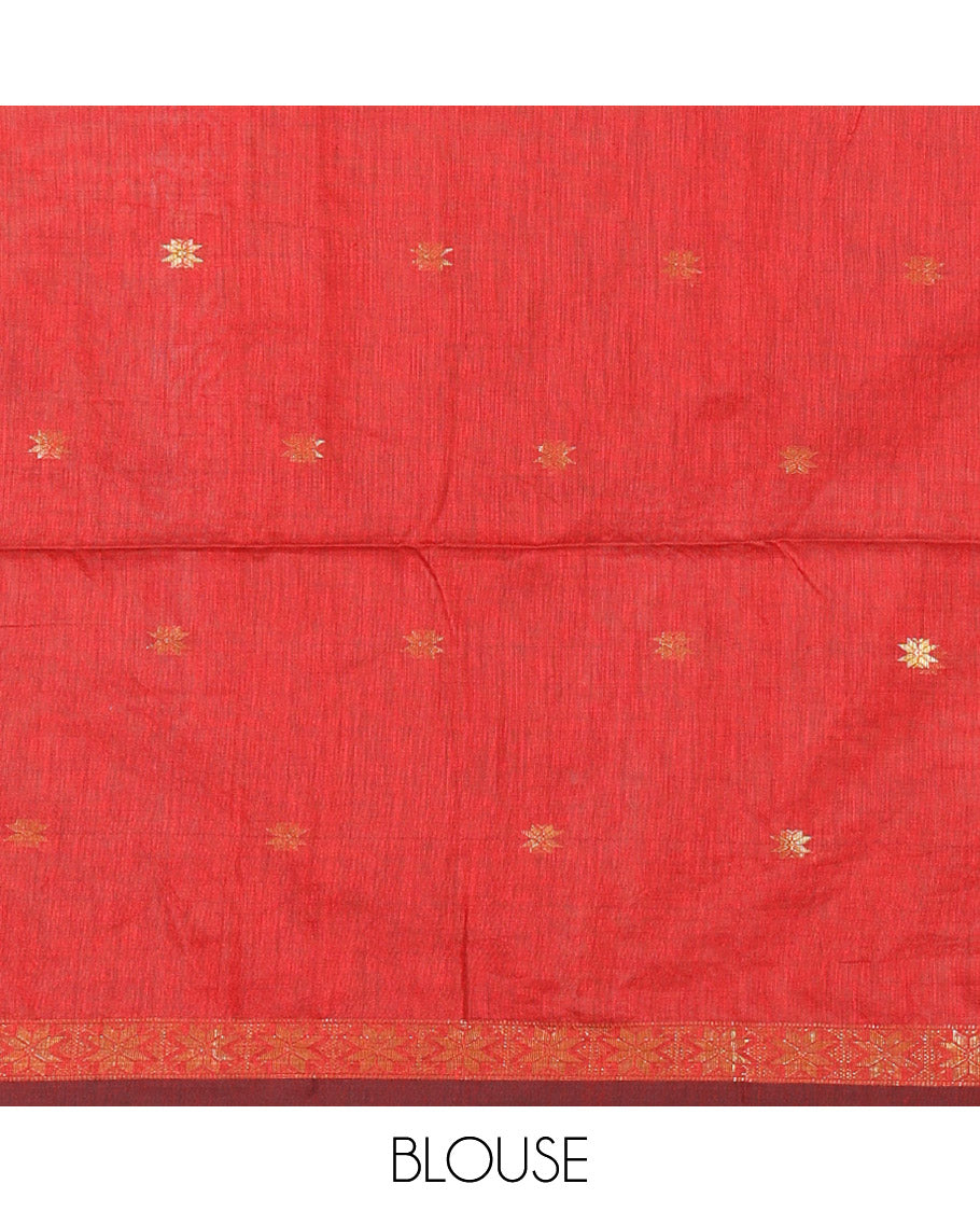 Black  Kota Cotton Saree Decorated with Star-Style Zari Motifs All Over Its Body, Complemented by a Self-Border of Star Motifs, a Captivating Contrast Pallu of the Same Star Motifs, and a Contrast Blouse