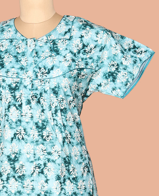 Teal Cotton-Blended Nighty