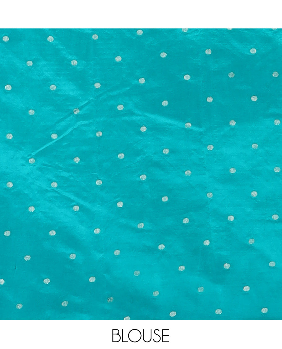 Rama Semi-Tussar Saree, Enriched with Zari Buttas and Checks, a Traditional Zari Border, and a Matching Blouse