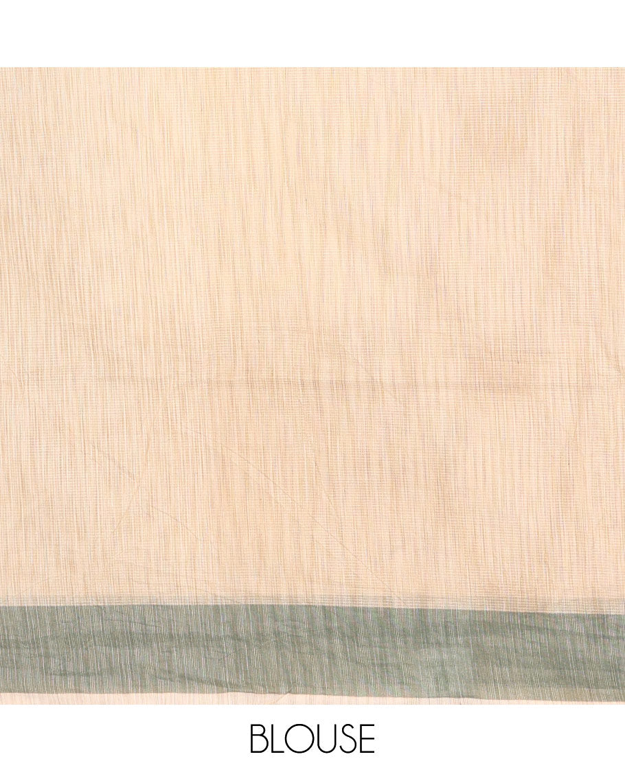 Chikku and Green Kota Cotton Saree Subtly Woven with Zig-Zag Checks in Thread, Subtly Sparkled Contrast Bavanji Border, Plain Pallu, and Paired with a Matching Blouse