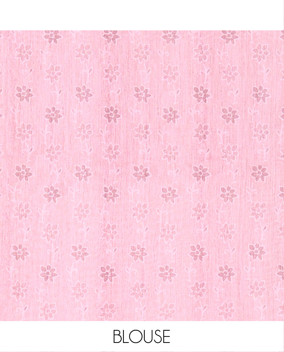 Pink Plain Fancy Kota Silk Saree Mesmerized with Floral Applique Embroidered Scallop Border, Applique Embroidered Pallu, and a Matching Blouse