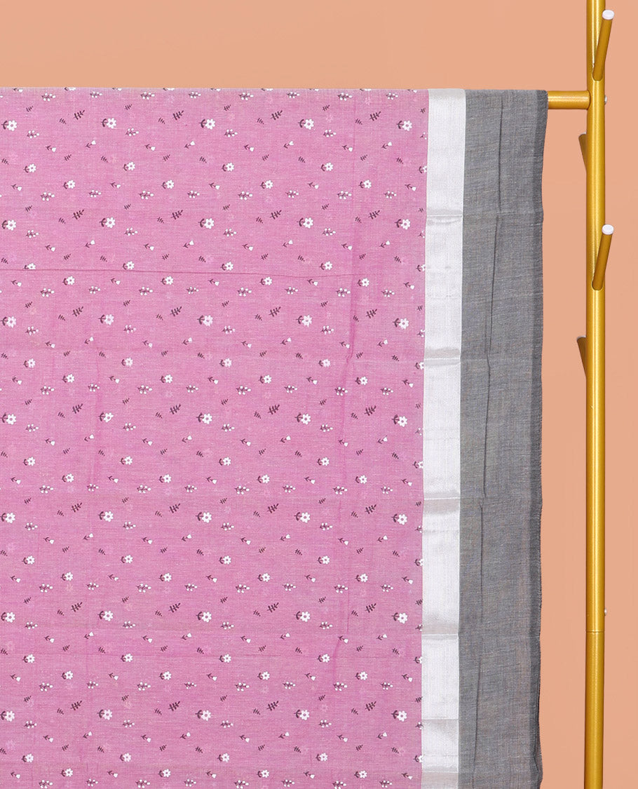 Pink Chirala Cotton Saree, Steeped with Buttas, a Contrast Floral Border, Printed Pallu, and a Contrast Blouse