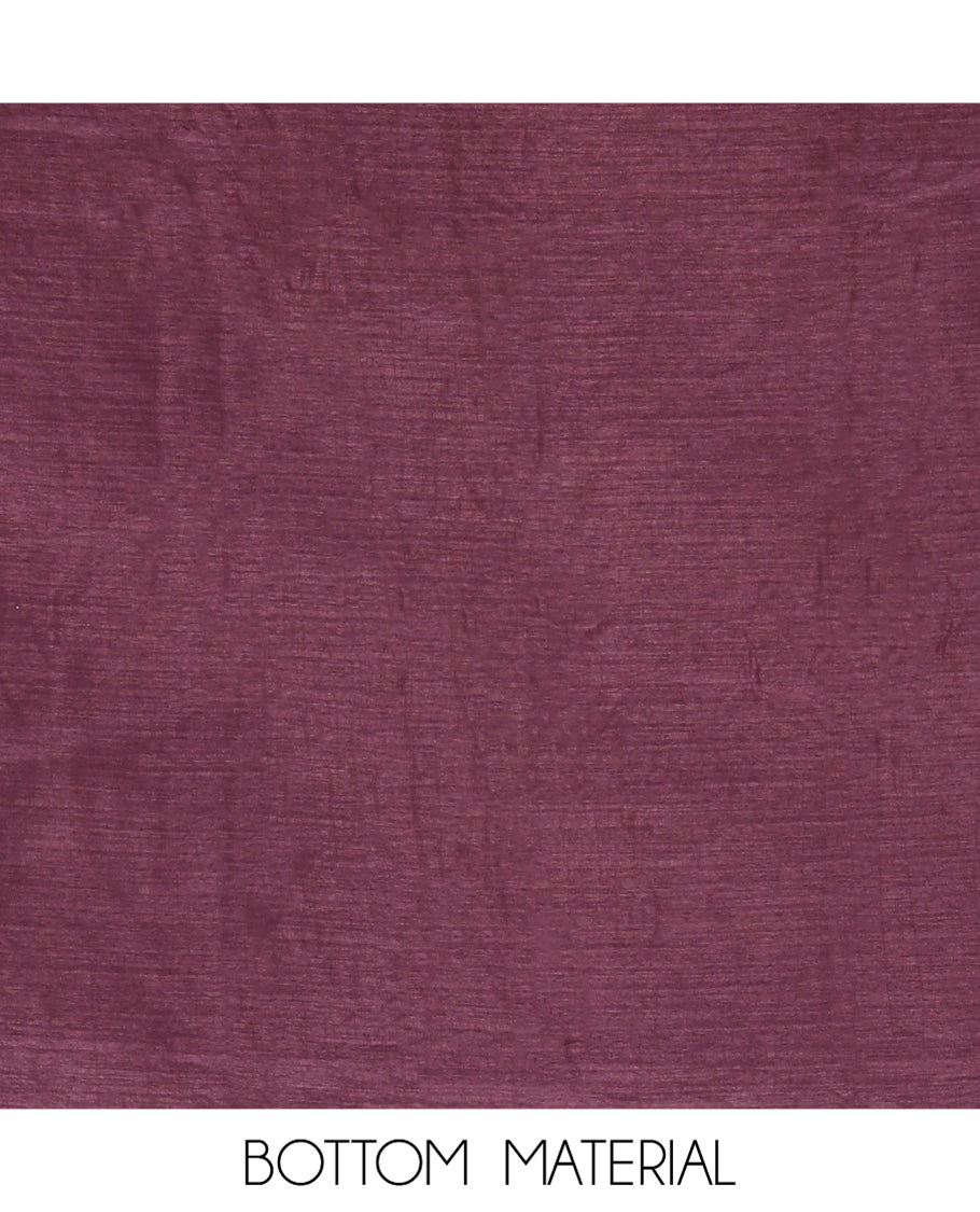 Wine Material Chudidar Set, Delicately Woven with Floral Thread Embroidered Mul Chanderi Top, a Mul Chanderi Bottom, Paired with Floral Thread-Embroidered Mul Chanderi Dupatta