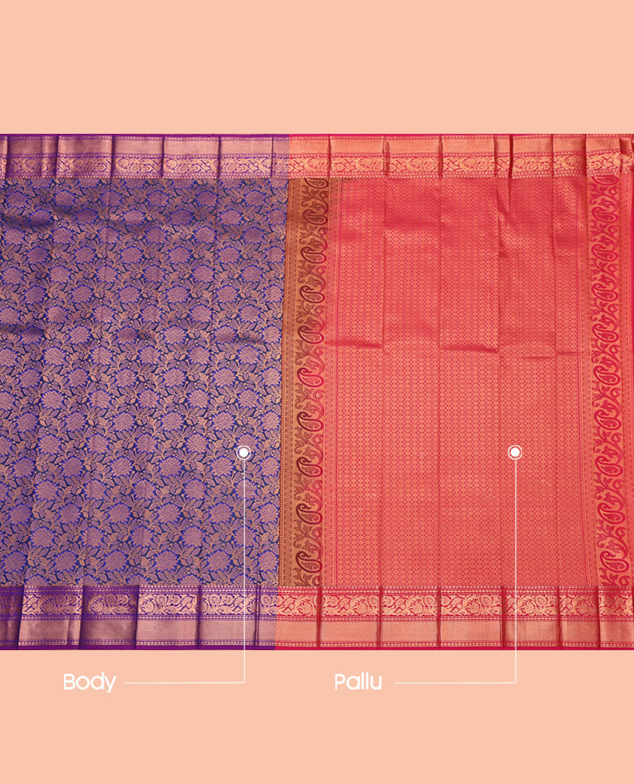 Blue Budget Silk Saree, Gracefully Embellished with Jacquard, Complemented by Contrast Traditional Zari Border, Grand Pallu, and a Contrast Blouse