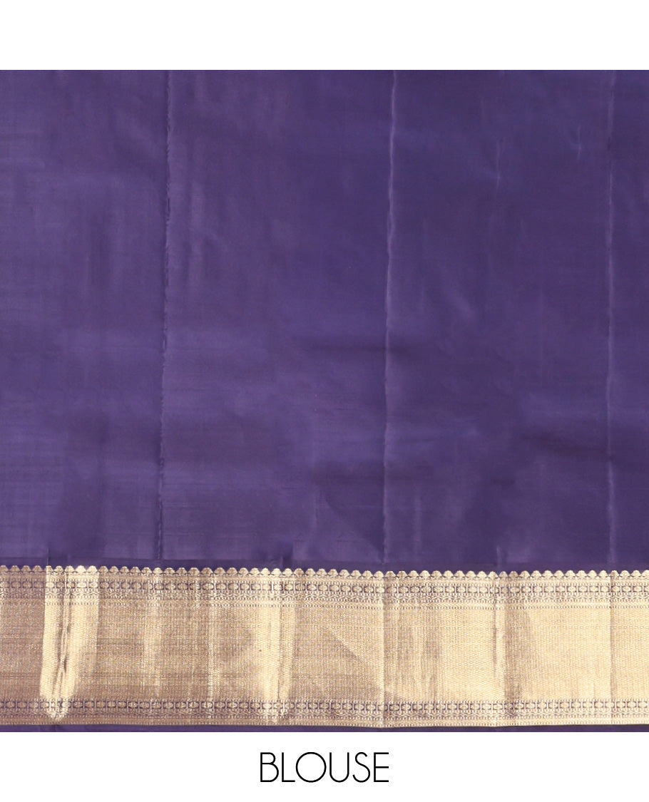 Orange Vasundhara Silk Saree Featuring Zari Buttas, Contrast Traditional Zari Border, Pallu Steeped with Paisleys, and Contrast Blouse