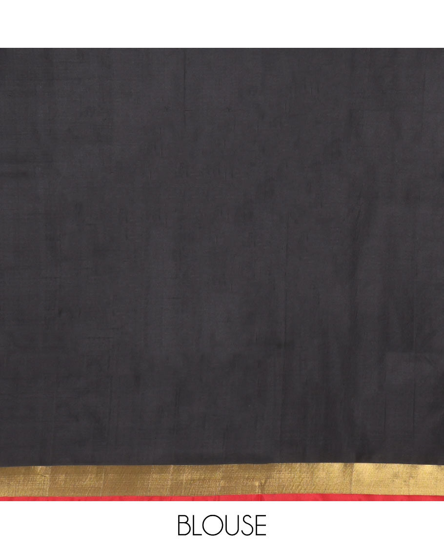 Black Uppada Silk Saree, Adorned with Buttas All Over Its Body, Complemented by a Contrast Bavanji Border, Pallu of Unique Designs, and Paired with a Matching Blouse