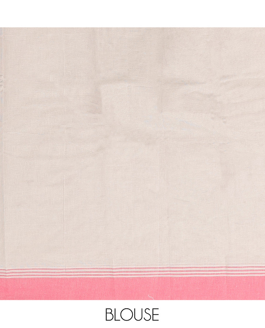 Grey Kanchi Cotton Saree, Adorned with Paisley Buttas All Over Its Body, Complemented by a Contrast Border, Pallu of Jaal Designs, and Paired with a Matching Blouse