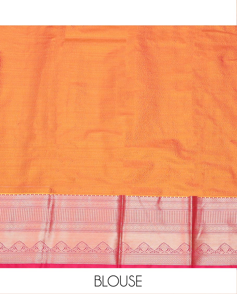 Violet Art Silk Pavadai Material Set Spotlighted with Jacquard Design on Its Skirt, Complemented by a Contrast Traditional Zari Design Border, and Paired with a Contrast Blouse