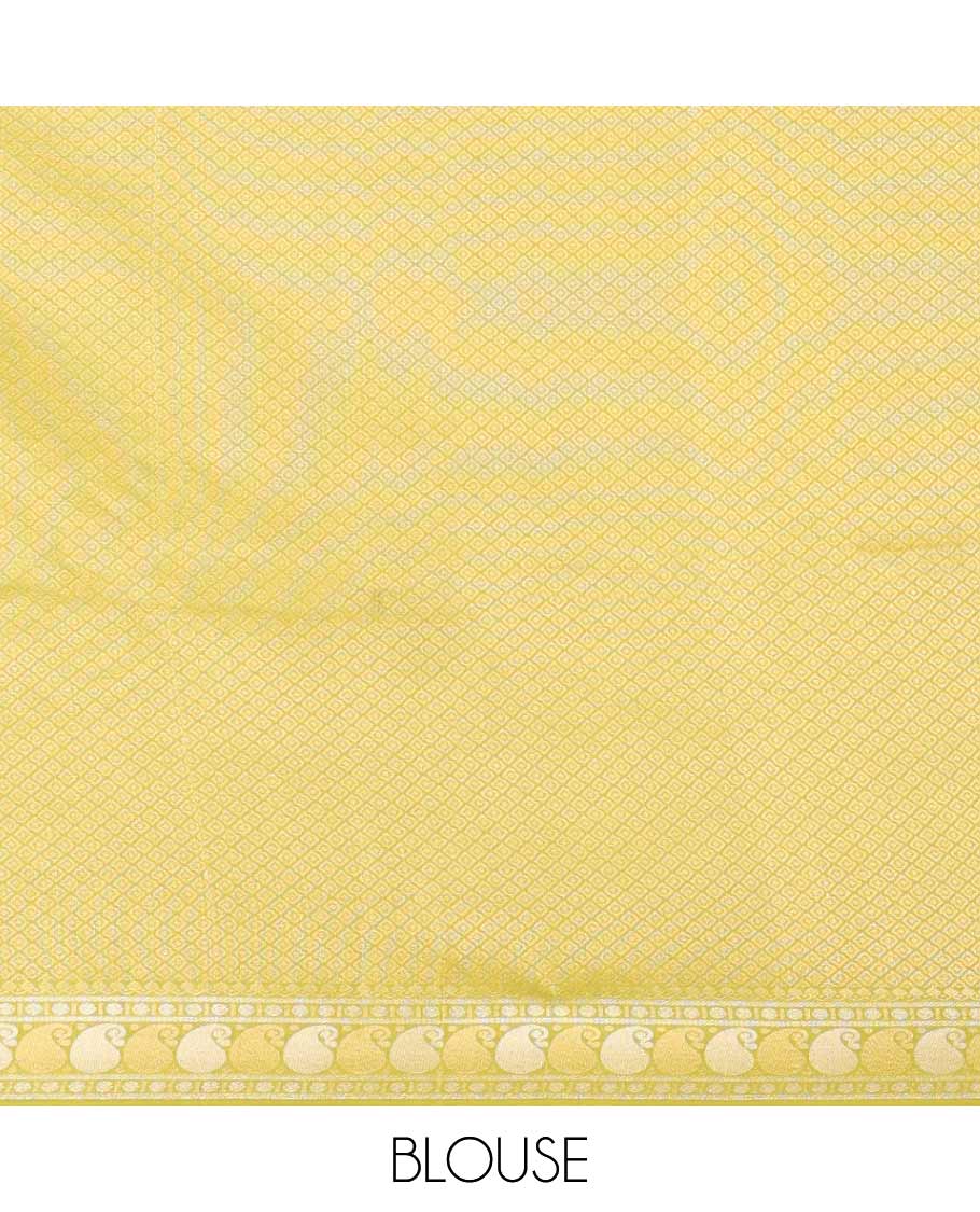 Green paisely motifs soft silk saree with self zari design border & floral design pallu
