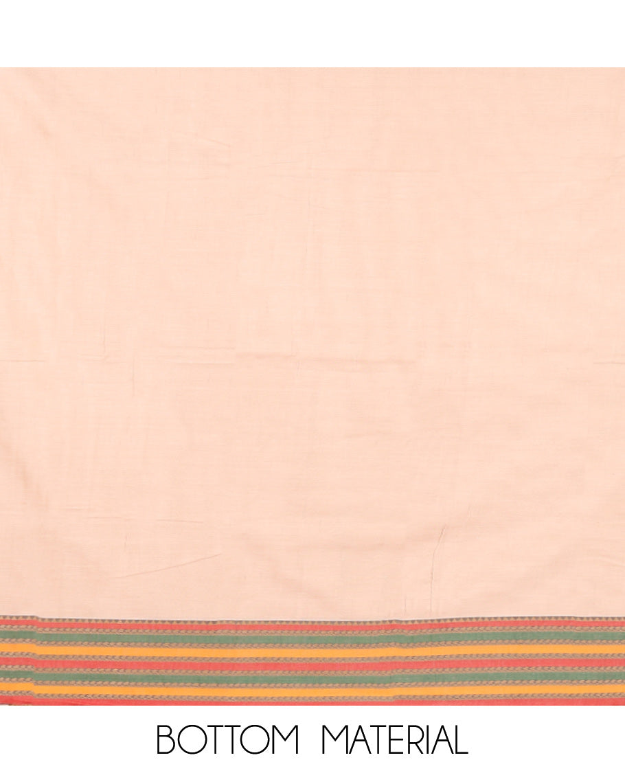 Kerala Cream Mercerised Cotton Material Churidar Set, Featuring Plain and Traditional Motifs Woven Top, Comes with a Plain Mercerised Cotton Bottom, and Is Paired with a Mercerised Cotton Traditional Motifs Woven Dupatta