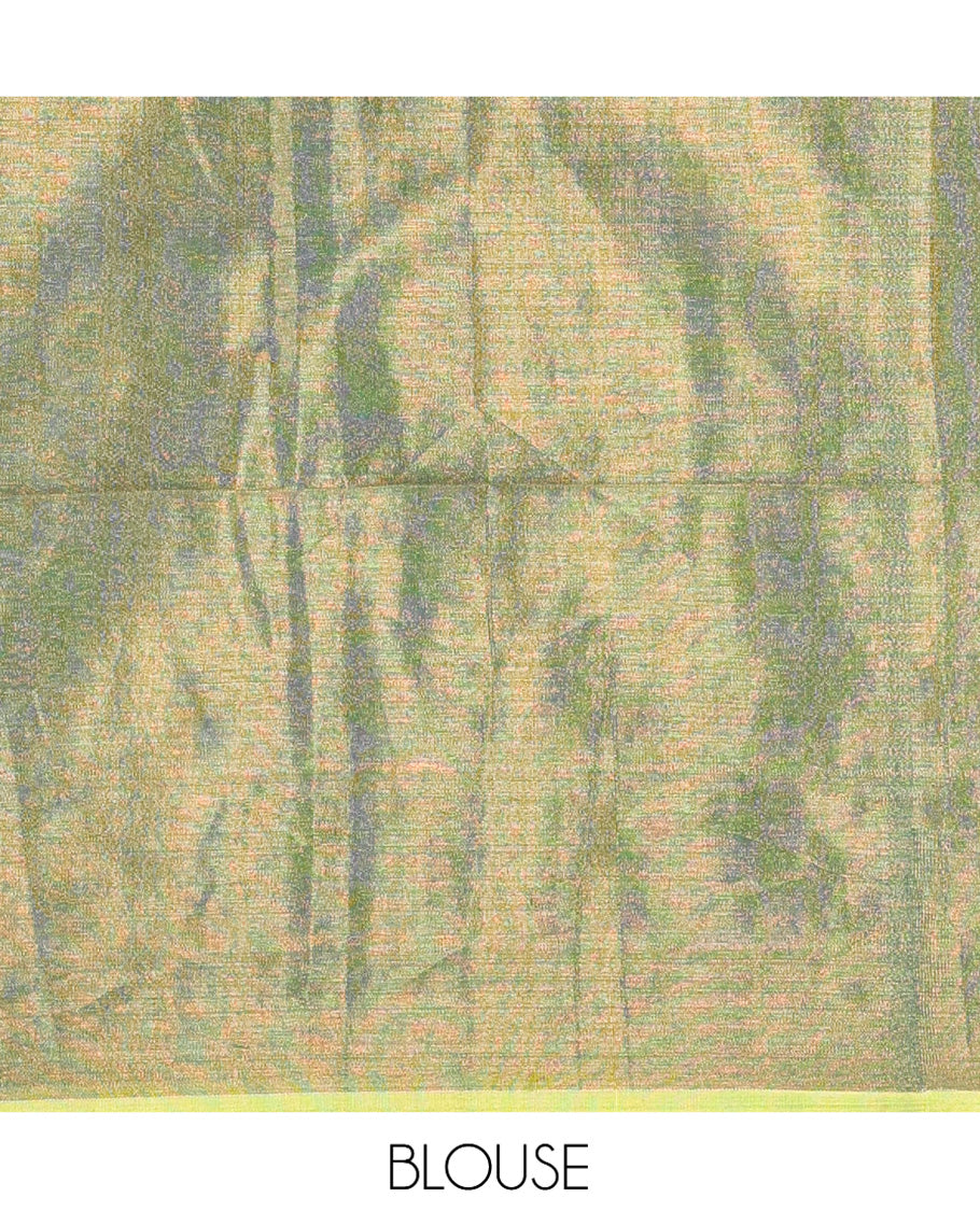 Borderless Green Plain Khadi Tissue Saree, a Self-Striped Pallu, and a Matching Blouse