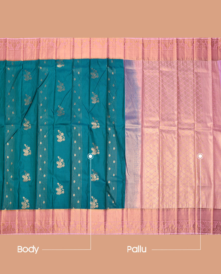 Blue Budget Silk Saree, Woven with Zari Buttas, Complemented by a Contrast Traditional Zari Border, Intricate Pallu, and a Contrast Blouse