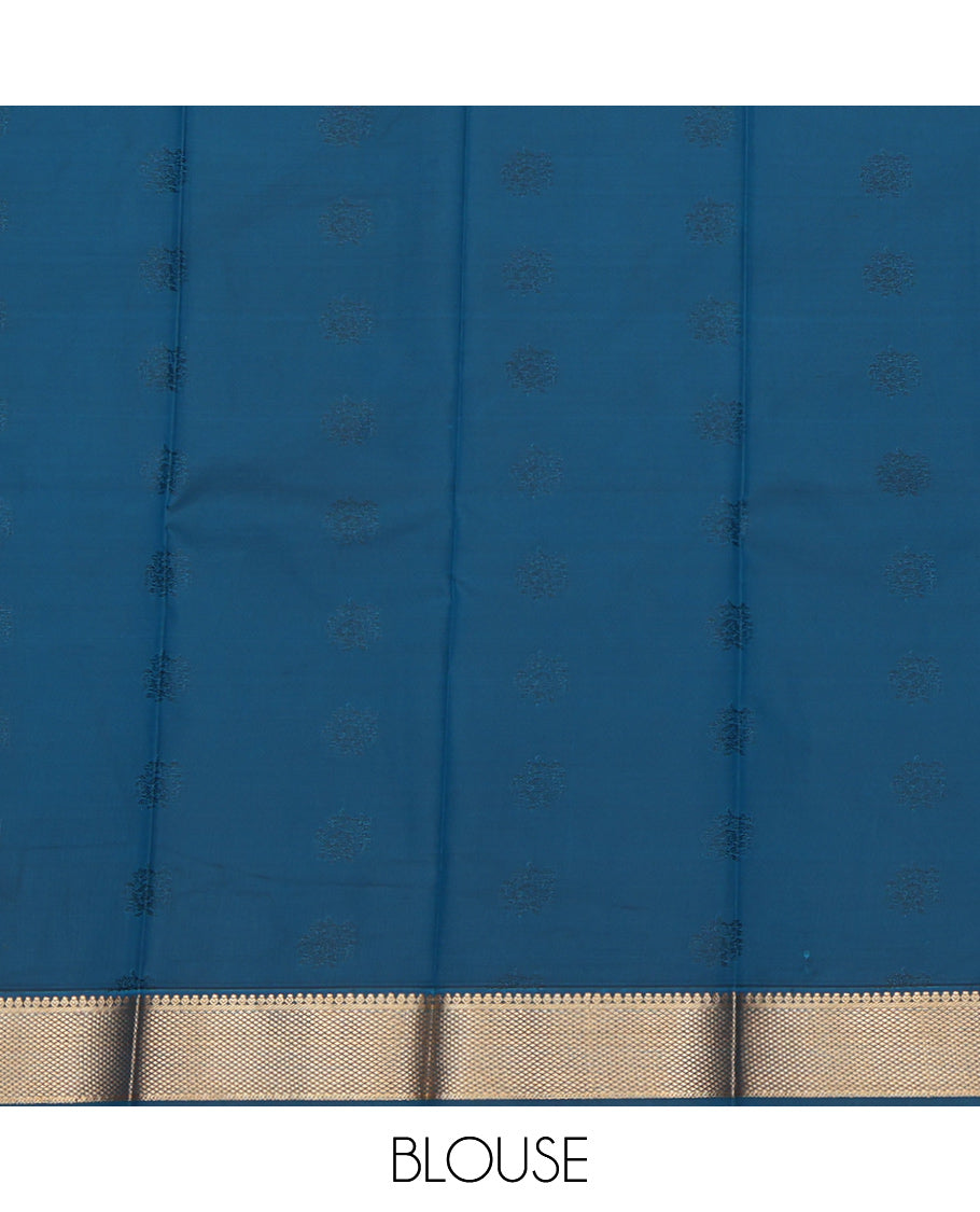 Sandal Budget Silk Saree, Sparsely Threaded with Zari Buttas, Complemented by a Contrast Traditional Zari Border, Grand Pallu, and a Contrast Blouse