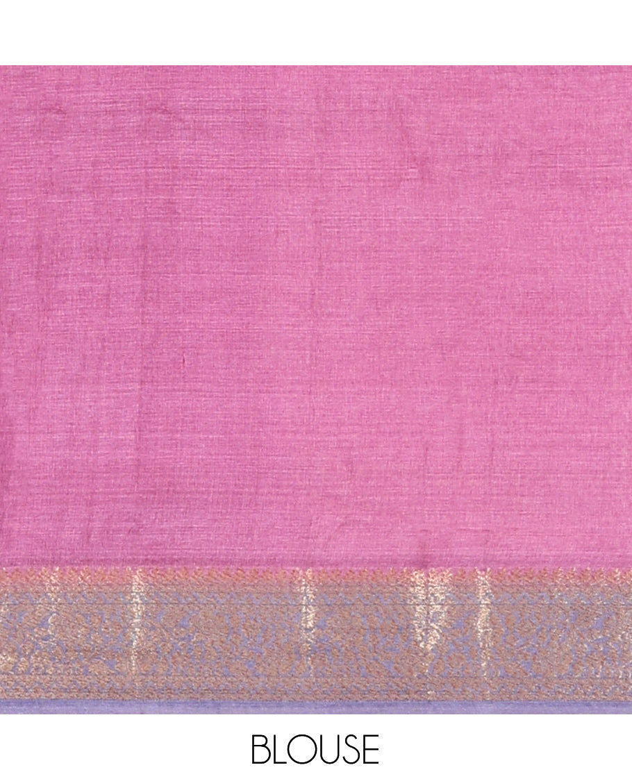 Purple Tussar Silk Saree, Prettified with Floral Buttas, a Contrast Zari Border, Floral Jaal Pallu, and a Matching Blouse