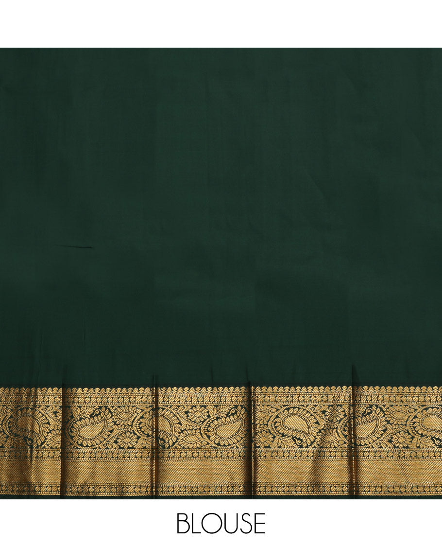 Rani Pink Budget Silk Saree, Gleamed Up with Zari Buttas All Over Its Body, Complemented by a Contrast Traditional Zari Design Border of Paisleys, Grand Pallu, and Paired with a Contrast Blouse